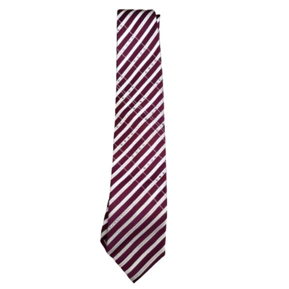 Louis Quatorze Men's Embossed w/ Sparkle Wine Color Striped Silk Necktie - Picture 1 of 7